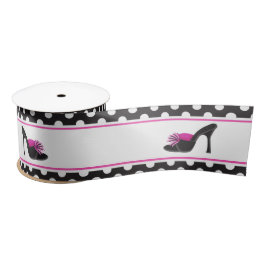 Black Heels Shoes met Black Polka Dots Satijnen Lint