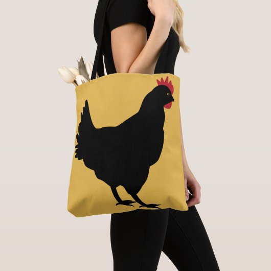 Black Hen op een mosterdachtergrond Tote Bag (Dichtbij)