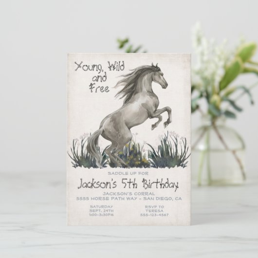 Black Hengst Paard Verjaardagsfeest Uitnodiging (Staand voorkant)