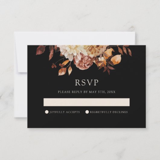 Black Herfst Copper Floral Wedding RSVP Kaart (Voorkant)