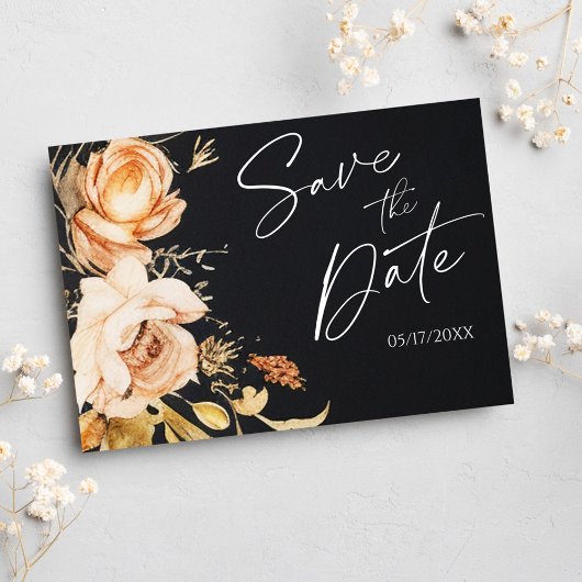 Black Herfst Floral Modern Save The Date Aankondigingskaart