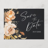 Black Herfst Floral Modern Save The Date Aankondigingskaart (Voorkant)