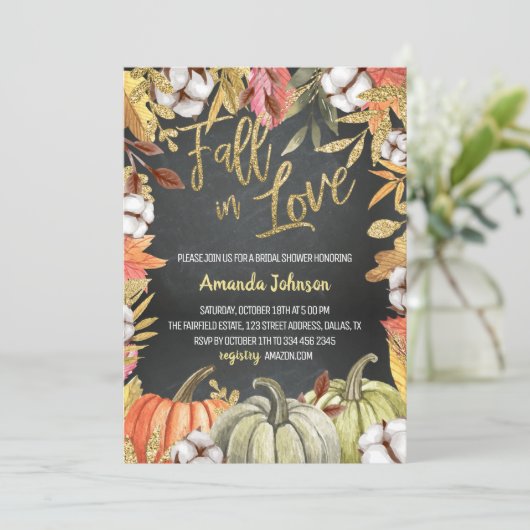 Black Herfst in Love Bridal Shower Uitnodiging (Staand voorkant)
