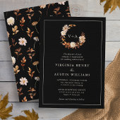 Black Herfst Monogrammed Wedding Kaart