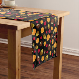 Black Herfst Pumpkin Red Berries Patroon Korte Tafelloper
