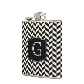 Black Herringbone Chevron Pattern met monogram Heupfles (Links)