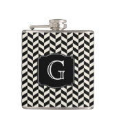 Black Herringbone Chevron Pattern met monogram Heupfles (Voorkant)