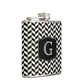 Black Herringbone Chevron Pattern met monogram Heupfles (Rechts)