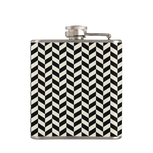 Black Herringbone Chevron Pattern met monogram Heupfles (Achterkant)