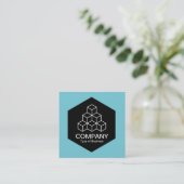 Black Hexagon - Geometric Blocks - Robin Egg Blue Vierkante Visitekaartje (Staand voorkant)