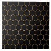 Black Hexagon Pattern in Gold Glitter Lijst Tegeltje (Voorkant)