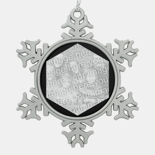 Black Hexagon Photo Border Tin Sneeuwvlok Ornament (Voorkant)