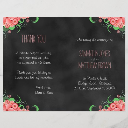 Black Hibiscus Pink Floral Bi-Fold Wedding Program (Voorkant)