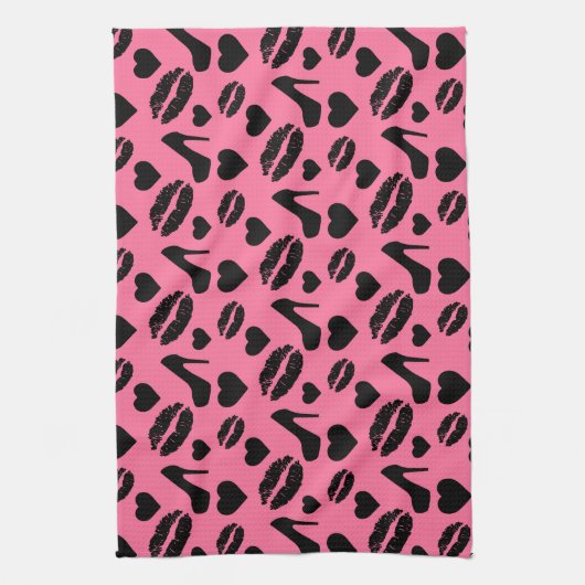 Black High Heels Kisses Lips Girly Makeup Hearts Theedoek (Verticaal)