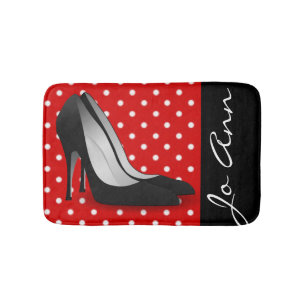 Black High Heels Red White Polka Dot Pattern Badmat