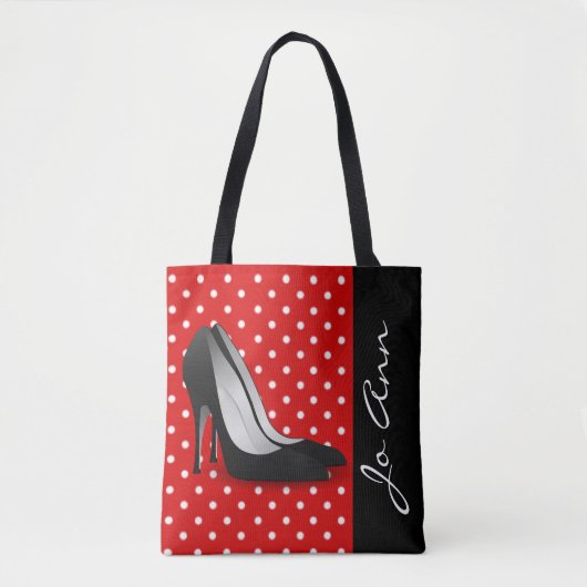 Black High Heels Red White Polka Dot Pattern Tote Bag (Voorkant)