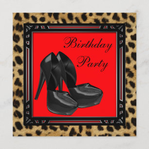 Black High Hiel Shoes Red Leopard Birthday Party Kaart