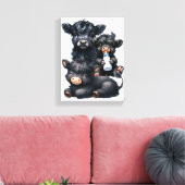 Black Highland Cow Reading A Book Canvas Afdruk (Insitu (Woonkamer))