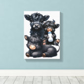 Black Highland Cow Reading A Book Canvas Afdruk (Insitu (Houten vloer))
