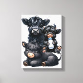 Black Highland Cow Reading A Book Canvas Afdruk (Voorkant)
