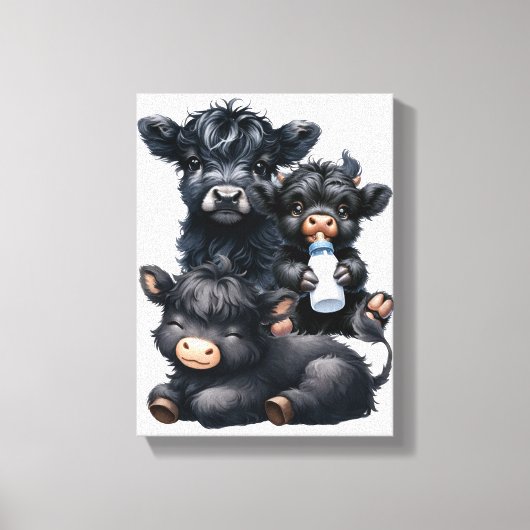 Black Highland Cow Reading A Book Canvas Afdruk (Voorkant)