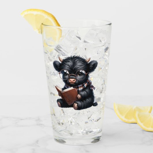 Black Highland Cow Reading A Book Glas (Voorkant ijs)