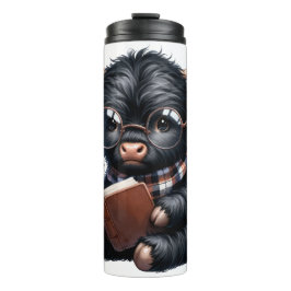 Black Highland Cow Reading A Book Thermosbeker
