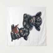 Black Highland Cow Reading A Book Wandkleed (Voorkant (horizontaal))