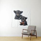 Black Highland Cow Reading A Book Wandkleed (In situ)