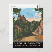 Black Hills Highway, Mount Rushmore, SD, Reizen Briefkaart (Voorkant / Achterkant)