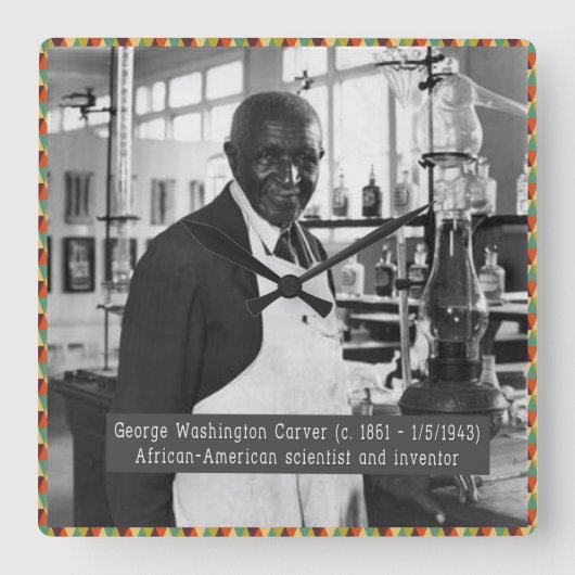 Black History-klok: George Washington Carver Vierkante Klok (Voorkant)