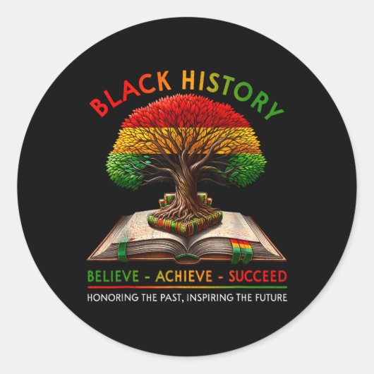 Black History Month Believe Achieve Succeed Melani Ronde Sticker (Voorkant)