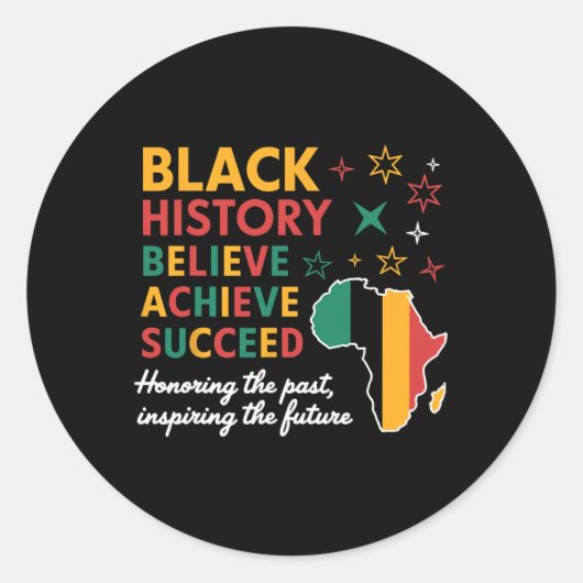 Black History Month Believe Achieve Succeed Melani Ronde Sticker (Voorkant)