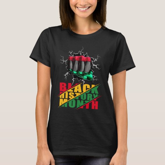 Black History Month BHM Afro Pride Hand Fist Black T-shirt (Voorkant)