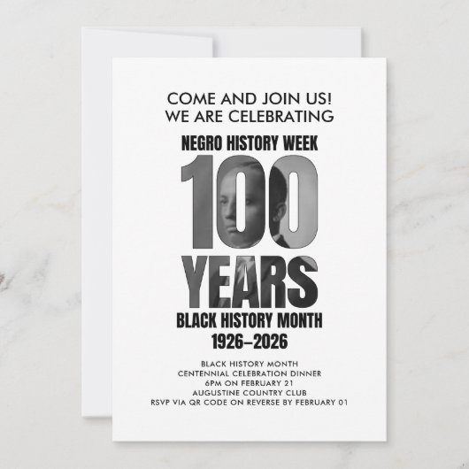 BLACK HISTORY MONTH Centennial Dinner Kaart (Voorkant)