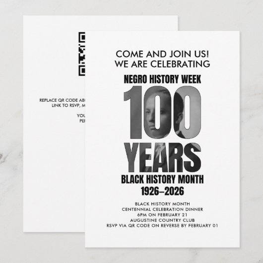 BLACK HISTORY MONTH Centennial Dinner Kaart (Voorkant / Achterkant)