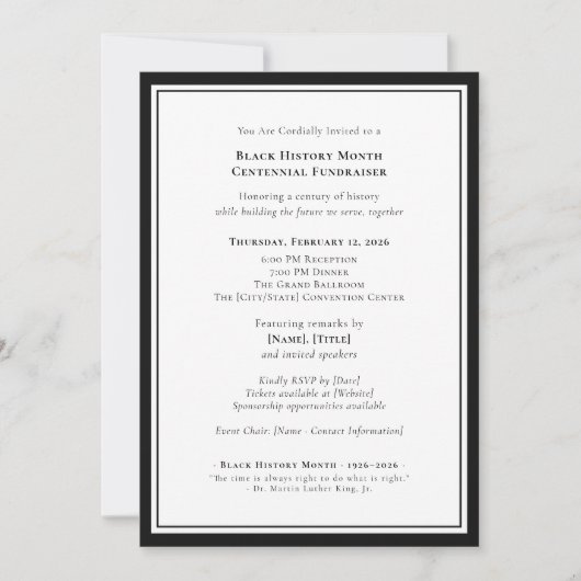 Black History Month Centennial Formal Fundraiser Kaart (Voorkant)