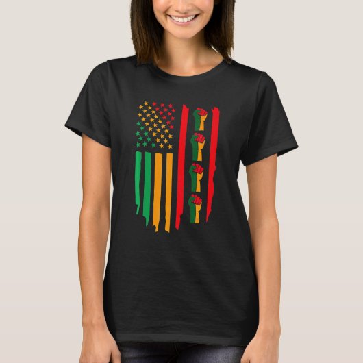 Black History Month Fist American Flag Africa Colo T-shirt (Voorkant)