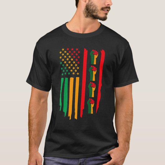 Black History Month Fist American Flag Africa Colo T-shirt (Voorkant)