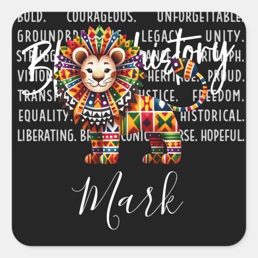 Black History Month Lion Vierkante Sticker (Voorkant)