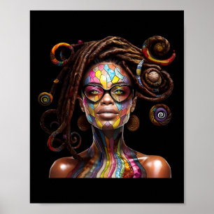 Black History Month Loc'd Hair Art Black Queen Afr Poster