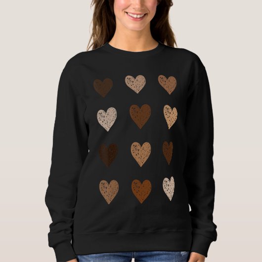 Black History Month Tee Melanin Skin Tone Hearts V Trui (Voorkant)
