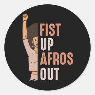 Black History Month Vuist Omhoog Afros Uit Vrouwen Ronde Sticker