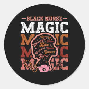 Black History Nurse Magic Afro Girl Melanin Nursin Ronde Sticker