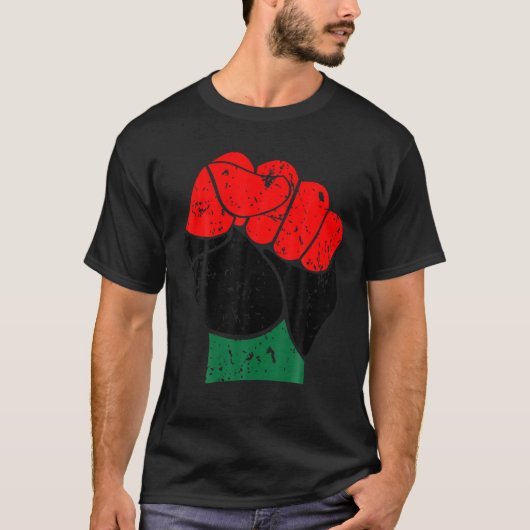Black History Red Black en Green Pride Fist T-shirt (Voorkant)