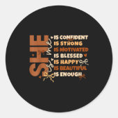 Black History She Is Me Strong Educated Blessed Wo Ronde Sticker (Voorkant)