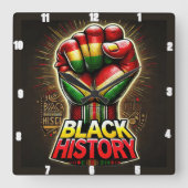 Black History Theme Empowering Symbolisch Ontwerp Vierkante Klok (Voorkant)