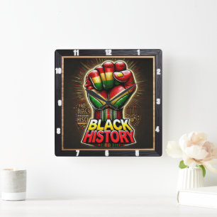 Black History Theme Empowering Symbolisch Ontwerp Vierkante Klok