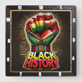 Black History Theme Empowering Symbolisch Ontwerp Vierkante Klok (Voorkant)