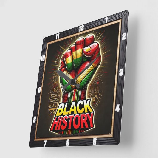 Black History Theme Empowering Symbolisch Ontwerp Vierkante Klok (Hoek)